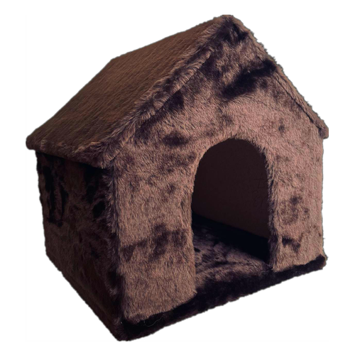 Деревянный меховой домик Дримкэт для кошек и мелких собак. Размеры 35*35*40см. Цвет: Шоколад