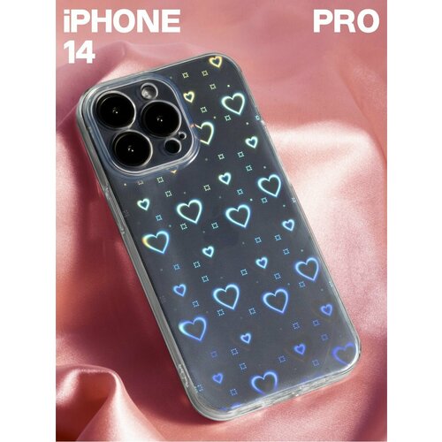 Прозрачный Чехол на iPhone 14 Pro с сердечками