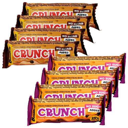 CRUNCH Protein Bar, Ассорти 8х50г (Ванильный и Шоколадный Брауни) протеиновые батончики bombbar без сахара 20шт по 60г двойной шоколад