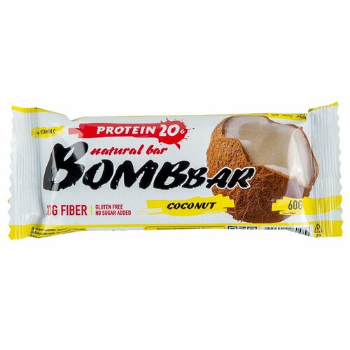 Bombbar Батончик протеиновый кокос 60 г 1 шт протеиновый батончик bombbar 60 г 1 шт миндаль