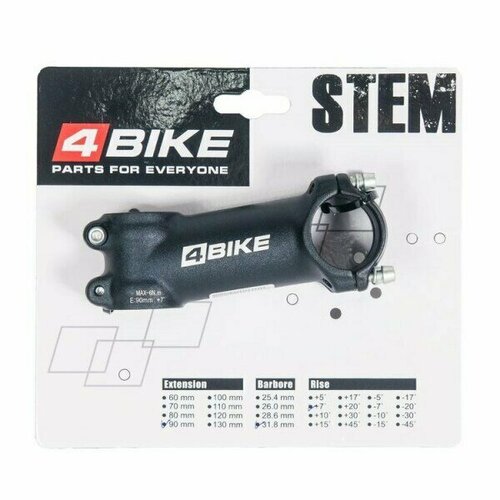 Вынос 4Bike TDS-D507A, L:90, R:+7°, 31.8 мм. Черный вынос 4bike tds d616 l 105 r 0 60° d 31 8 мм черный