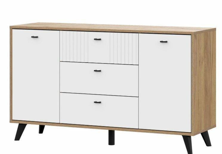 фото Модульная система "Милан" Комод 3 ящика двухстворчатый Дуб Золотой/Белый матовый