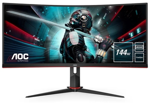 Монитор AOC монитор 34" AOC CU34G2X Black-Red (VA, изогнутый, 3440x1440, 144Hz, 1 ms, 178°/178°, 300 cd/m, 80M:1, +2xHDMI 2.0, +DisplayPort 1.2, +4xUSB 3.0, +регулировка по высоте, AMD FreeSync™)