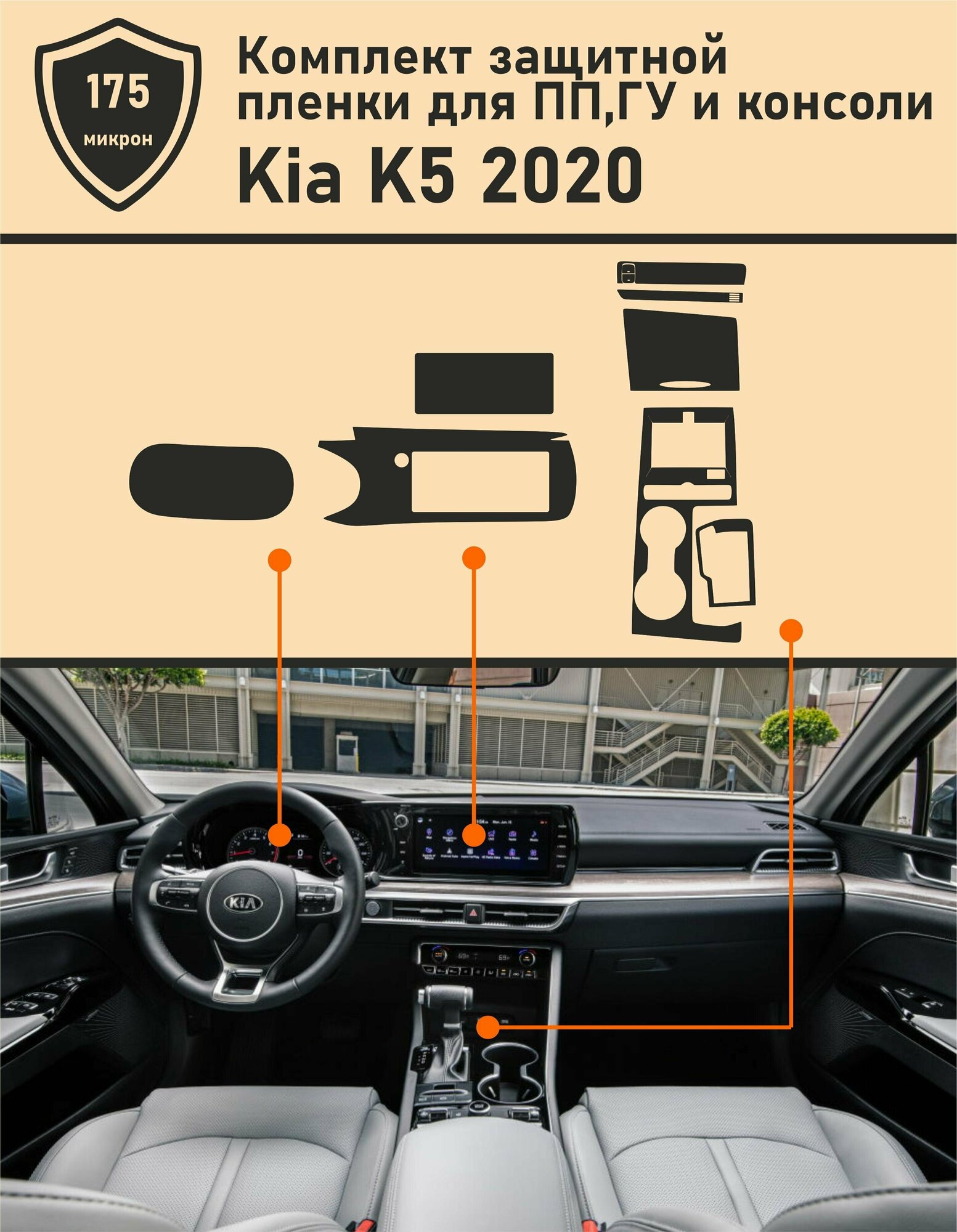 KIA K5 2020/Комплект защитных пленок для ПП ГУ и консоли