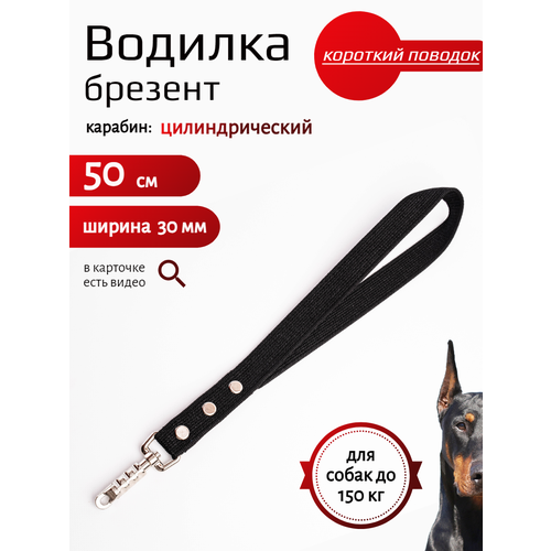 Водилка для собак с цилиндрическим карабином брезент 50 см х 30 мм (черный)