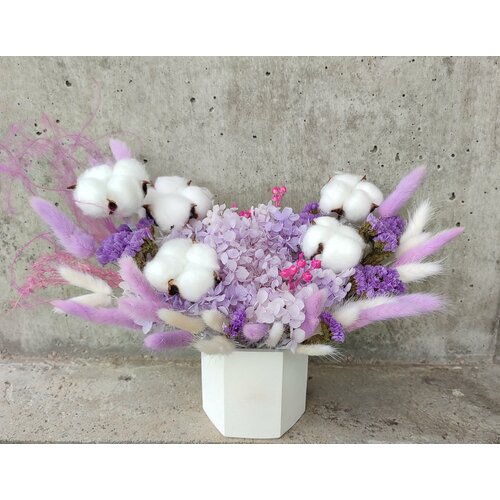 Сухоцветы и Гортензия Стабилизированная в Бетонном кашпо 4490₽