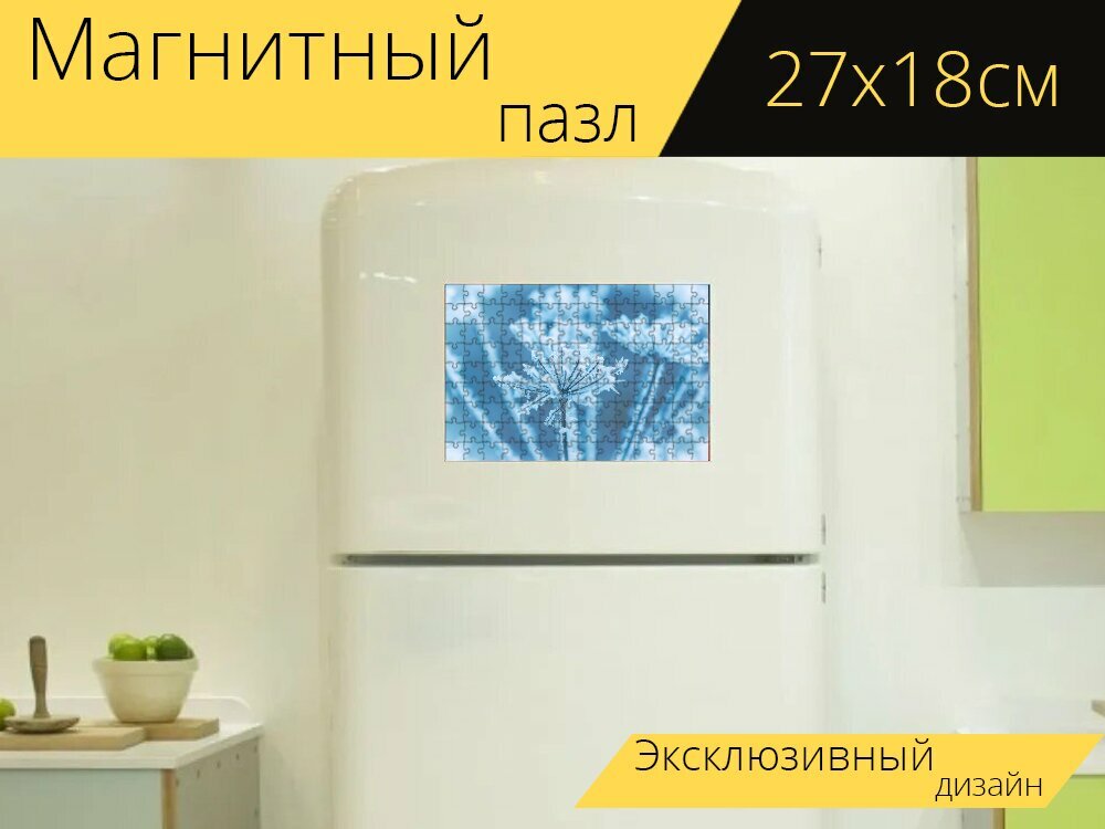 Магнитный пазл "Замороженное растение, мороз, зима" на холодильник 27 x 18 см.