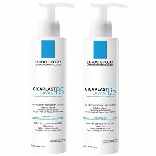 La Roche-Posay Набор Cicaplast: Очищающий гель Lavant B5 для чувствительной и склонной к раздражению кожи лица и тела, 200 мл х 2 шт