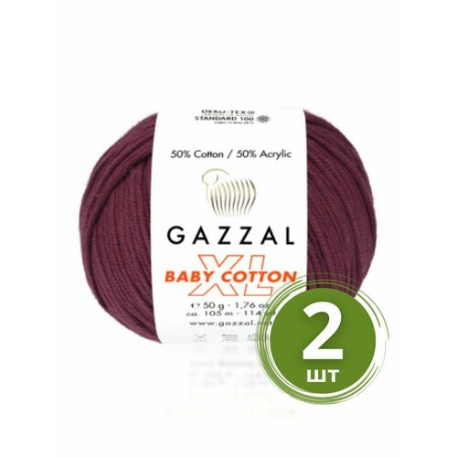 Пряжа Gazzal Baby Cotton XL (Беби Коттон XL) - 2 мотка Цвет: 3442 Вишня 50% хлопок, 50% акрил, 50 г 105 м