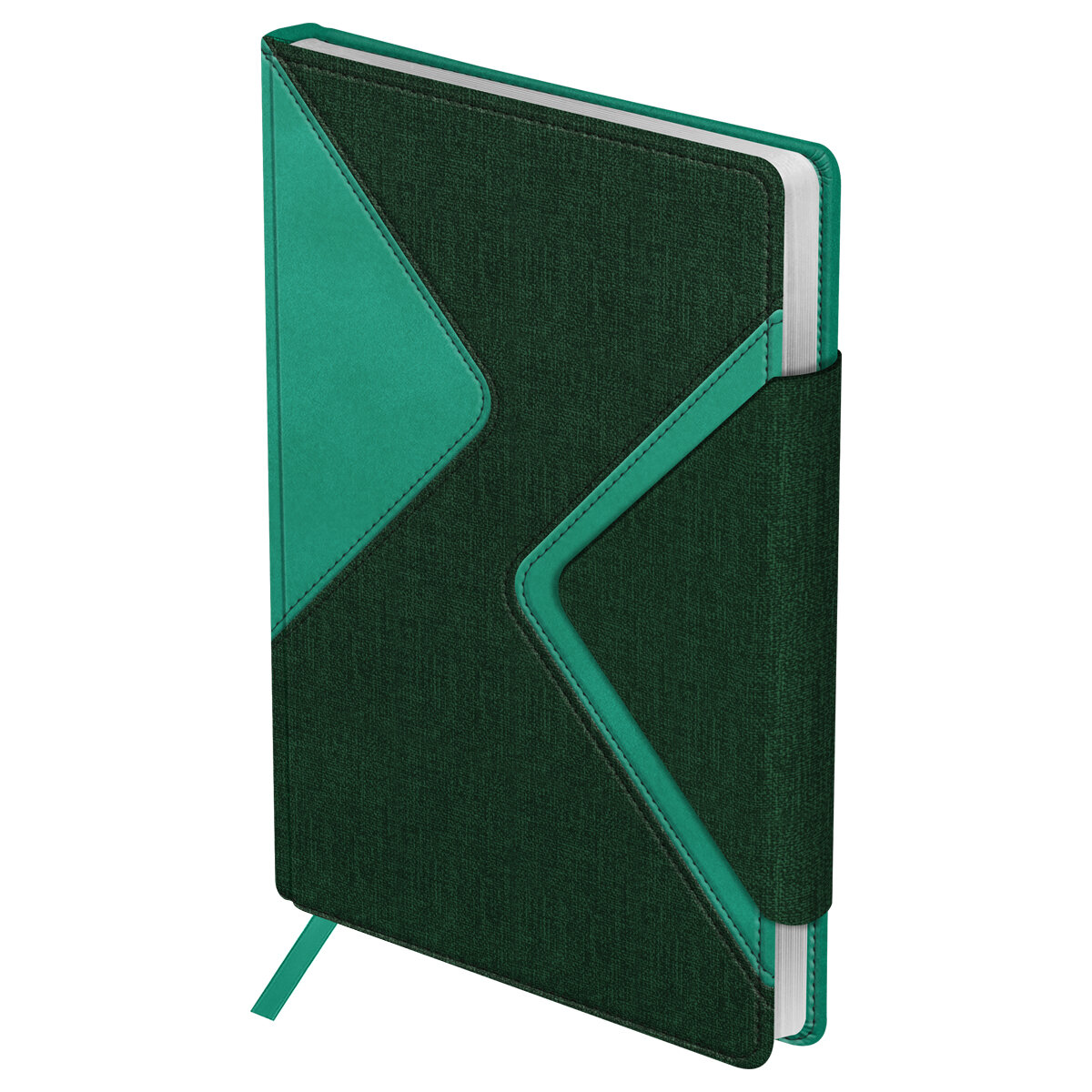 Ежедневник недатированный, А5, 136л, кожзам, OfficeSpace "Magnetic valve", изумрудно-зеленый
