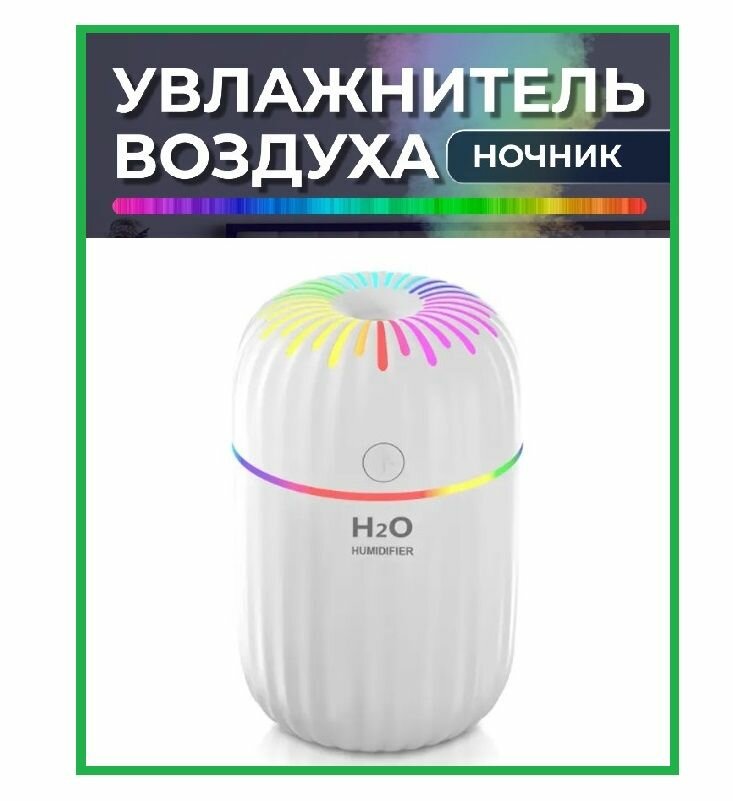 Аромадиффузор увлажнитель воздуха H2O с подсветкой / Ночник с функцией увлажнения и ароматизации белый
