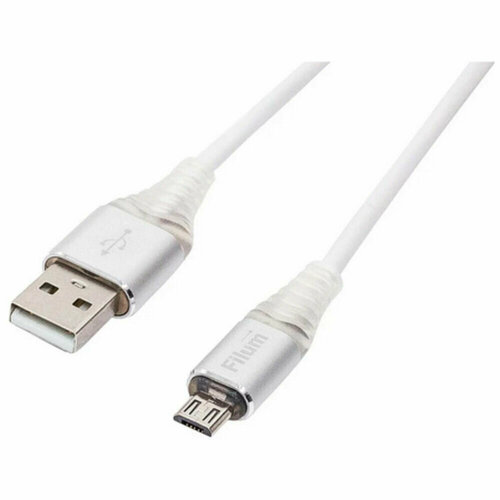 Кабель USB-microUSB Filum FL-CPro-U2-AM-microBM- L1 1 м, USB 2.0 Pro, 2A, индикатор заряда, разъемы: USB A male- USB micro B male, белый