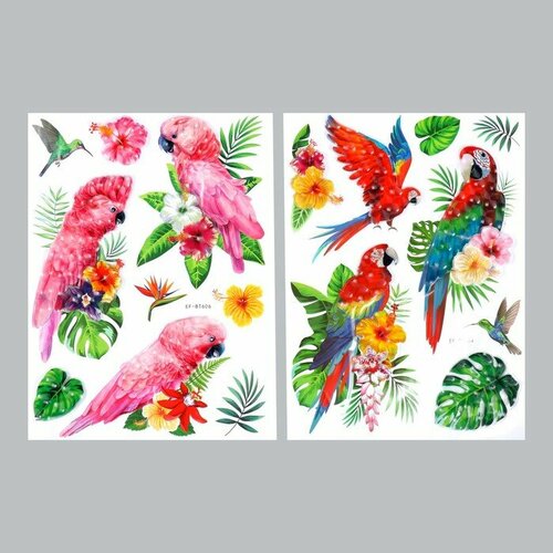 Наклейка пластик многослойная Тропические птицы микс 50х30 см 583₽
