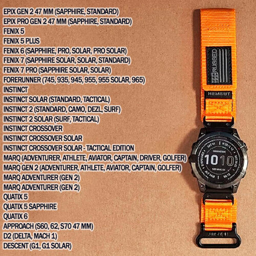 Нейлоновый ремешок Hemsut Rugged 22 мм для Garmin Fenix 7/6/5, Epix Gen 2 47mm, MARQ, Instinct, Forerunner (оранжевый)