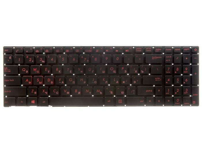 Клавиатура для ноутбука Asus, черная без рамки, с подсветкой, красный принт, гор. Enter