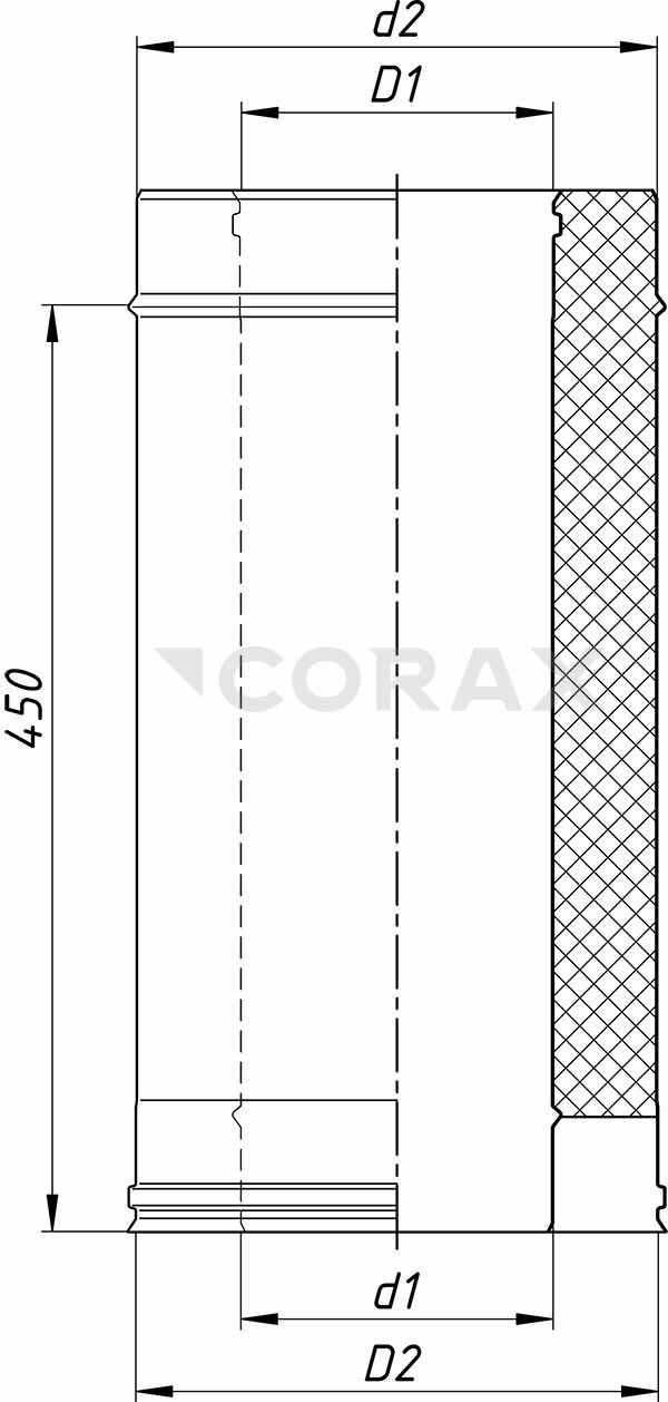 Труба утепленная для дымохода Ф115х200 (430/0,8х430/0,5) Д=500мм CORAX - фотография № 6