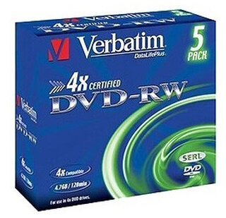 Диск Verbatim DVD-RW 4.7Gb 4x Jewel case (5шт) (43285)