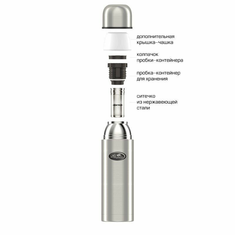 Термос Biostal Охота (0,75 литра), 2 чашки, с ситечком, стальной - фотография № 12