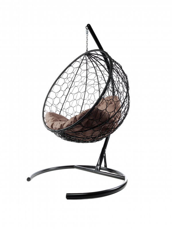 Подвесное кресло круг с ротангом чёрное, коричневая подушка - фотография № 2