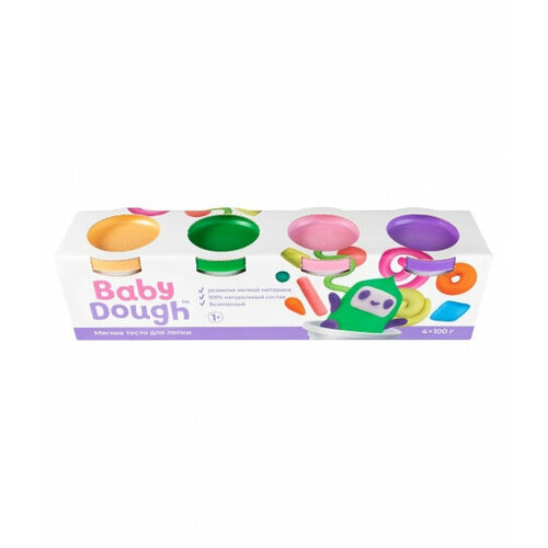 Тесто для лепки BABY DOUGH , набор 4 цвета (персиковый, нежно-розовый, зеленый, фиолетовый)