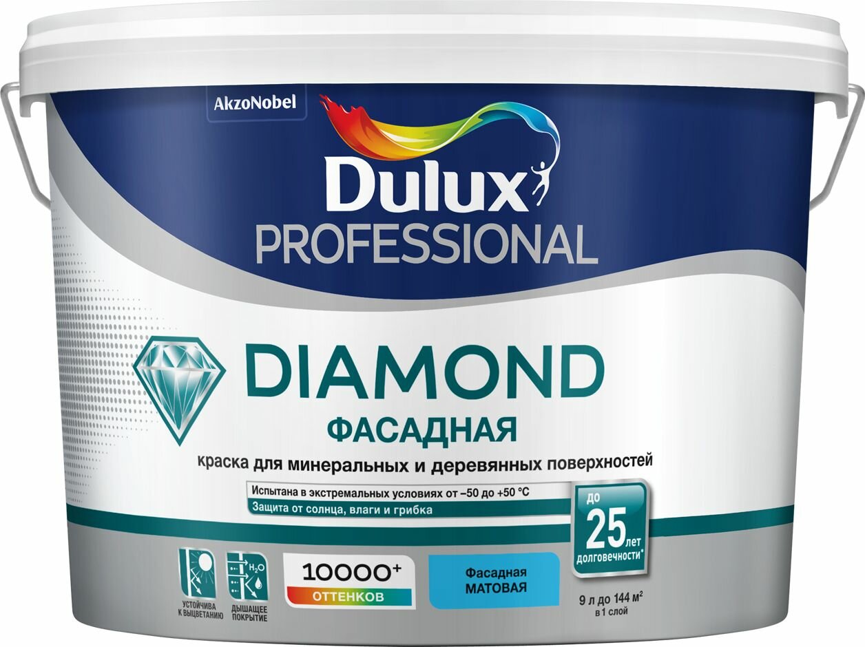 Краска Dulux Professional Diamond Фасадная Гладкая мат BC 9л