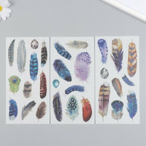 Наклейки для творчества бумага Пёрышки набор 3 листа 10х20 см 367₽