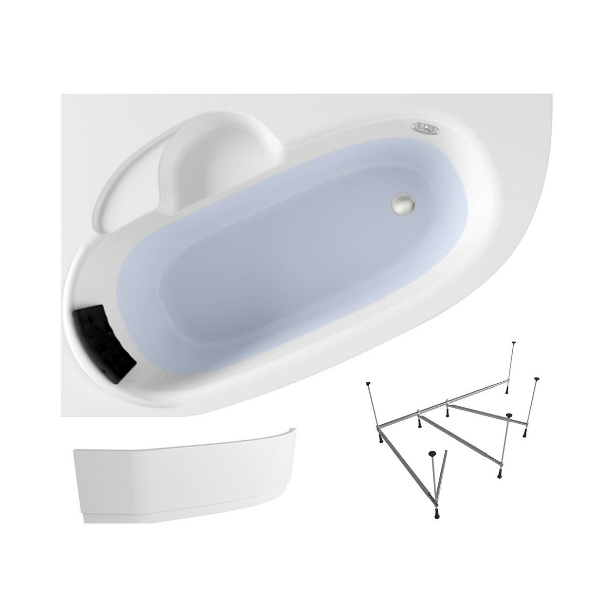 Акриловая ванна 160х105 см Lavinia Boho Bell Pro набор 4 в 1 S2-370216PL: угловая ванна (левый разворот), каркас, подголовник, лицевой экран