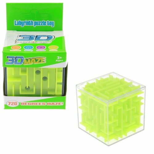 Куб лабиринт с шариком 6 х 6 х 6 см головоломка 3d для детей, 3 цвета, XD001