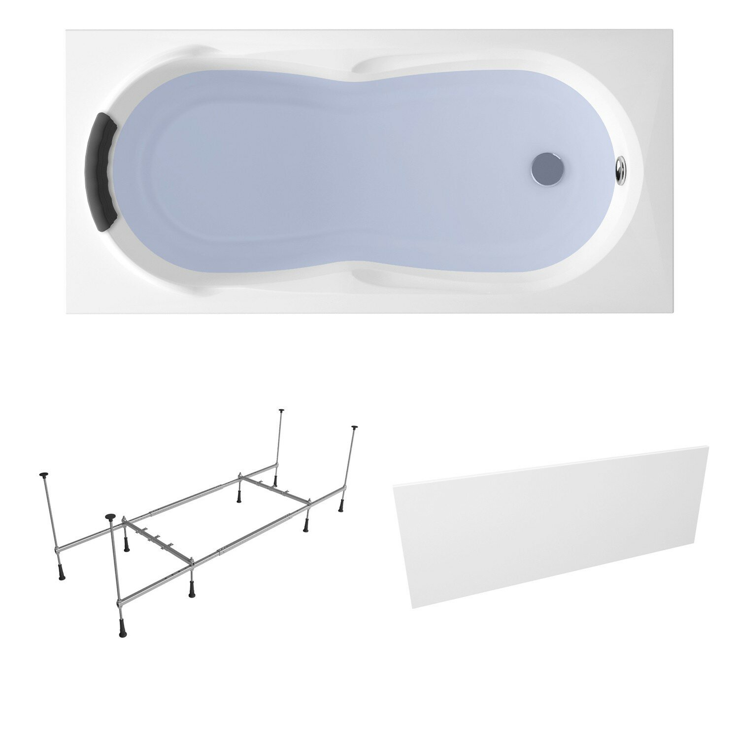 Акриловая ванна 160х70 см Lavinia Boho Easter Pro набор 4 в 1 S2-3706006P: прямоугольная ванна, металлический каркас, подголовник, лицевой экран