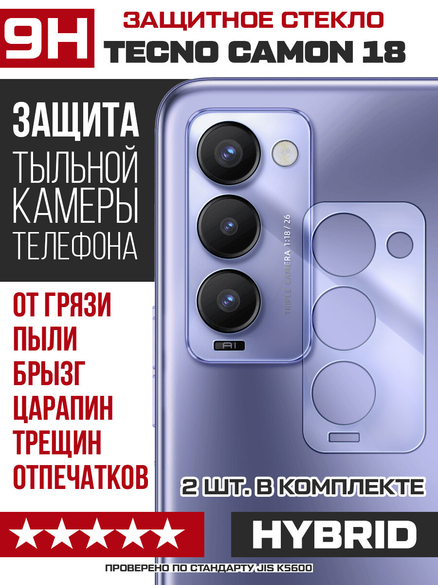 Стекло защитное гибридное Krutoff для камеры Tecno Camon 18 (2 шт.)