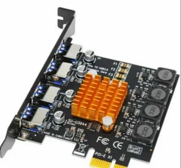 Адаптер плата-карта расширения Pci-e HUB USB 3.0х 4 порта для настольных компьютеров PCI Express 5 Гбит/с для материнской платы