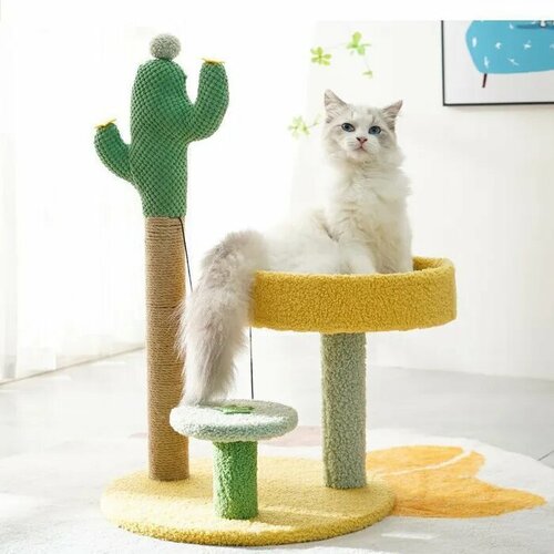 Когтедралка для кошек, форме кактуса лазалка, комплекс игровой с лежанкой,67 cm*41cm*30cm, один кусочек.