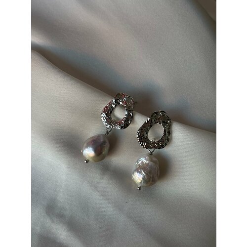 Серьги PANSY, жемчуг пресноводный культивированный, размер 100 мм, серебряный