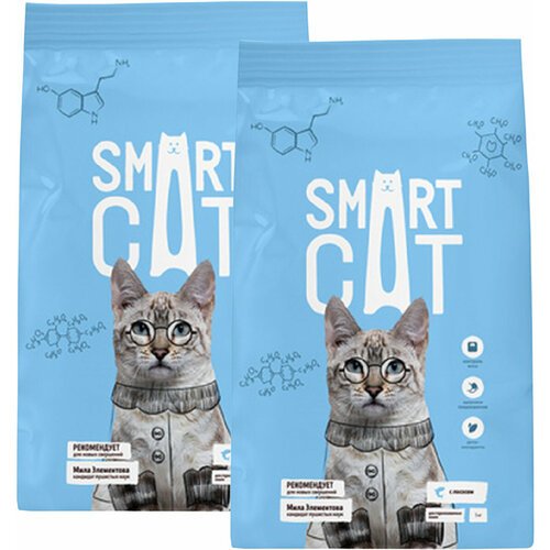 SMART CAT для взрослых кастрированных котов и стерилизованных кошек с лососем (0,4 + 0,4 кг)