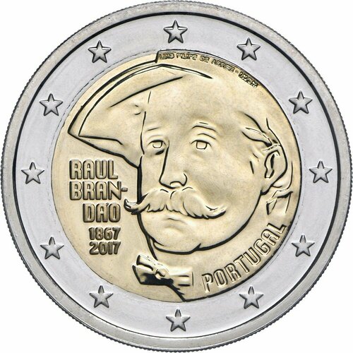 Португалия 2 евро 2017. 150 лет со дня рождения писателя Раула Брандан