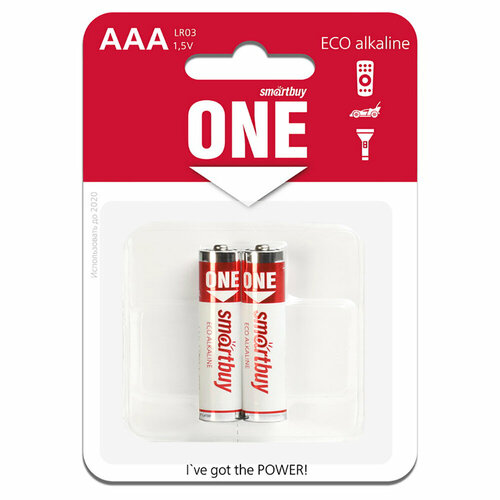 Батарейка LR03 (ААA) Smartbuy ONE 2 шт комплект щелочных элементов питания smartbuy one lr6 bl2 soba 2a02b eco
