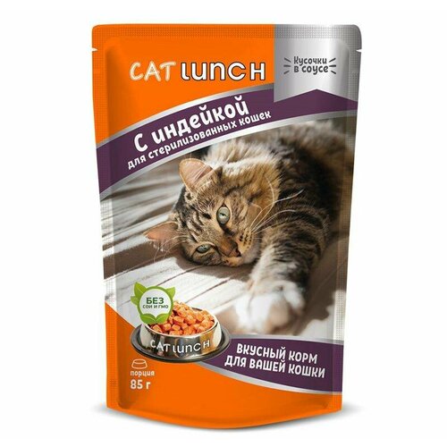 Cat Lunch для стерилизованных и кастрированных кусочки в соусе с Индейкой (0.085 кг) 24 шт (2 упаковки)