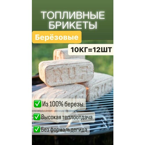 Топливные Брикеты из Березовой Щепы, 10 кг, 12 штук