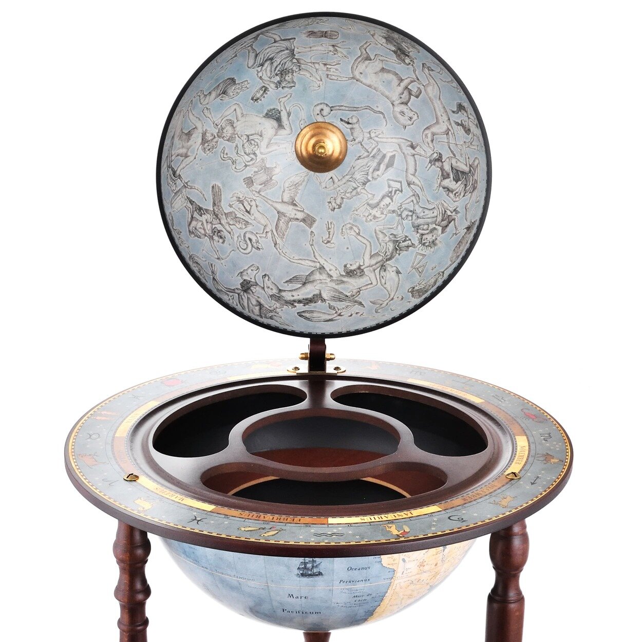 Глобус-бар ZOFFOLI "Барокко", напольный, деревянный, на колесиках, 40x55x93 см — фото 1