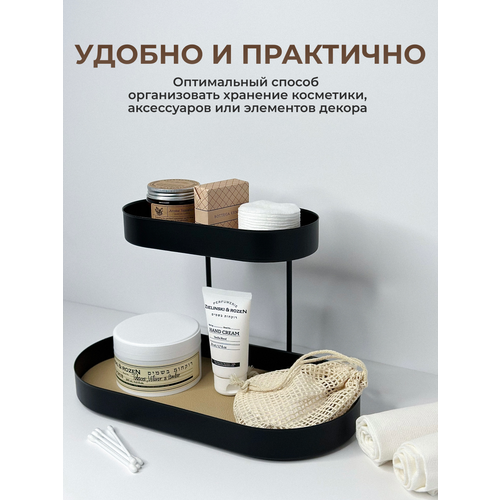 Полочка декоративная для косметики Shanly 2 ярусная металлическая подставка для ванной комнаты для шампуней украшений 2876₽