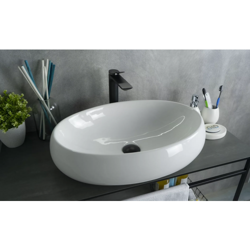 Комплект 3 предмета: Керамическая накладная раковина для ванной Gid N9030a с сифоном А-3202 и донным клапаном хром H6717