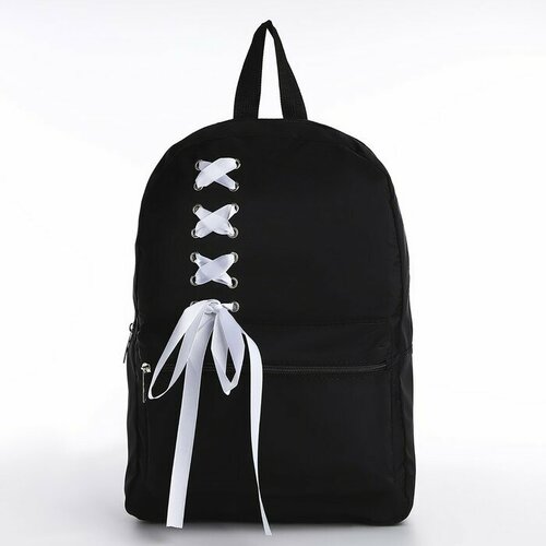 Рюкзак текстильный с белой лентой, 38х29х11 см, цвет черный