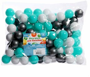 Набор шариков для бассейна, 100 шт, диаметр — 5 см, цвета: белый, серебристый, тифани