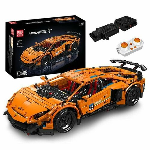 конструктор mould king 13155 оранжевый технический moc apollo ie super racing car 1669 деталей автомобиль с дистанционным управлением Конструктор MOULD KING 13177 суперспортивный автомобиль AVENTADOR SVJ, 1608 деталей, автомобиль с дистанционным управлением, подарок на день рождения