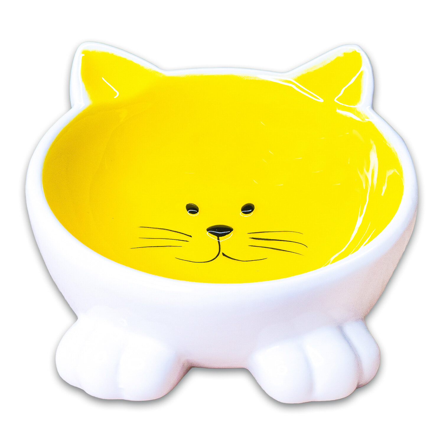 Миска Mr. Kranch керамическая Мордочка кошки на ножках 100 мл желтая - фотография № 3