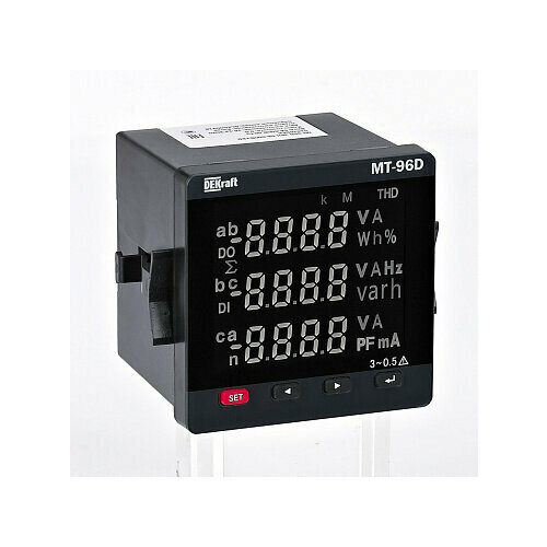 Dekraft 51413DEK Мультиметр цифровой 72х72мм трехфазный, вход 600В 1А, RS485, LCD-дисплей МТ-72D 1 шт.