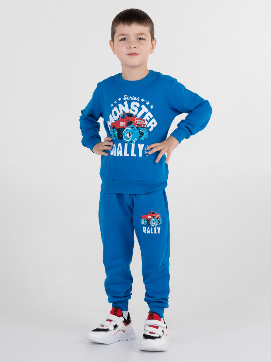 Спортивный костюм для мальчика "Monster Rally" рост 98 синий футер без начеса детский трикотаж хлопок худи джоггеры детский