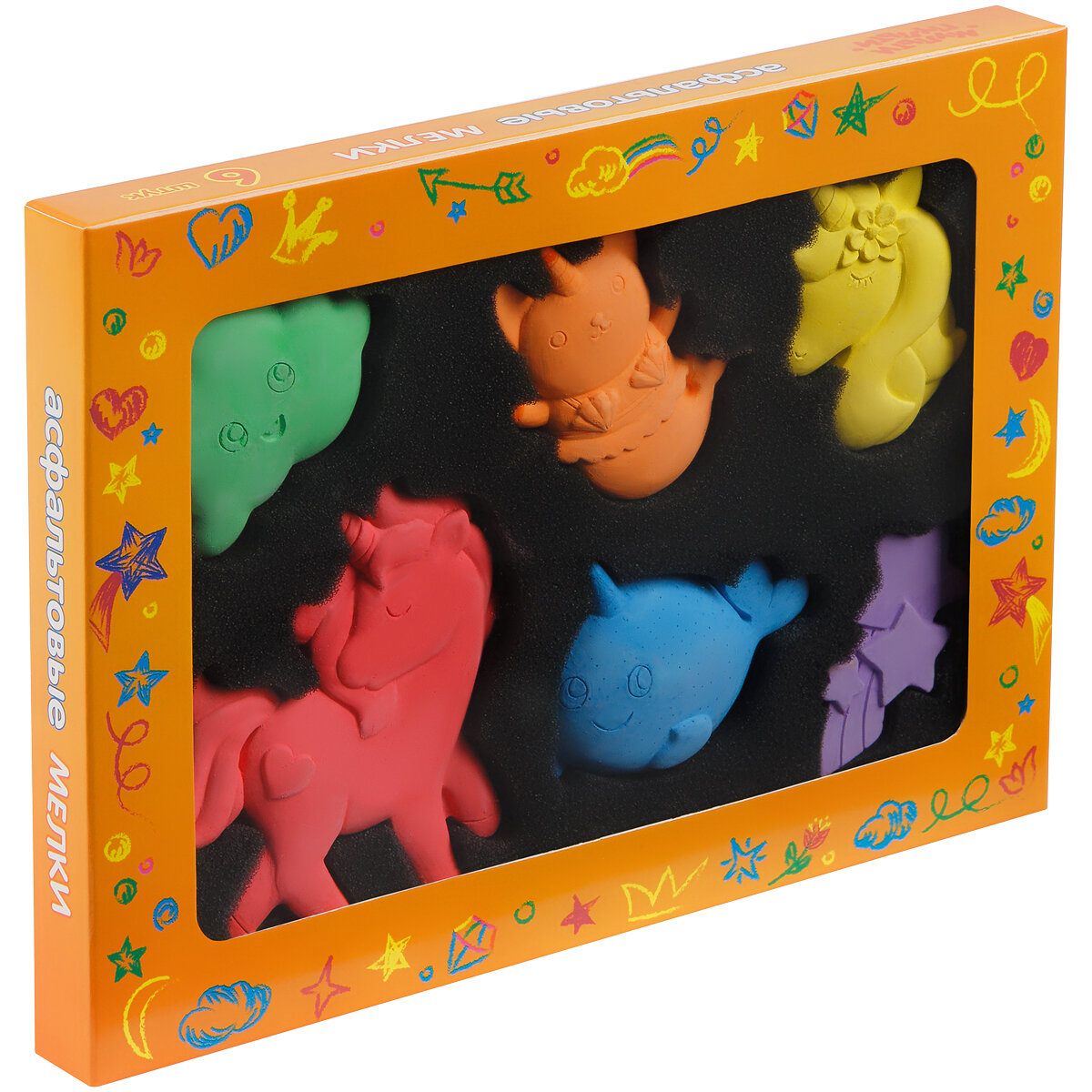 Мелки фигурные для асфальта Мульти-Пульти, цветные, 6шт, 6цв, картонная упаковка с окном