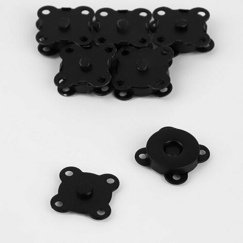 Кнопки магнитные пришивные, d = 14 мм, 6 шт, цвет чёрный матовый (комплект из 9 шт)