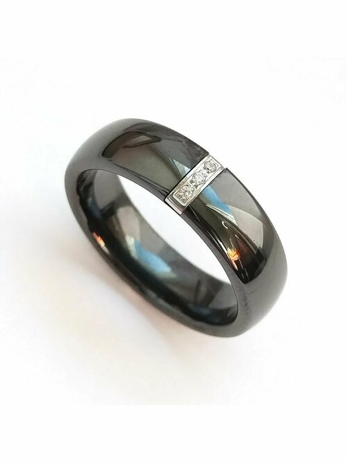 Кольцо, циркон, искусственный камень, размер 18, серебряный, черный